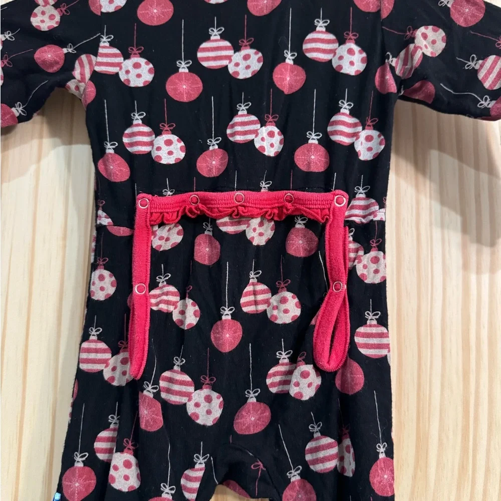 KicKee Pants Baby Girls Christmas Ornament‎ Ruffle Romper Black Red 6-9 Months